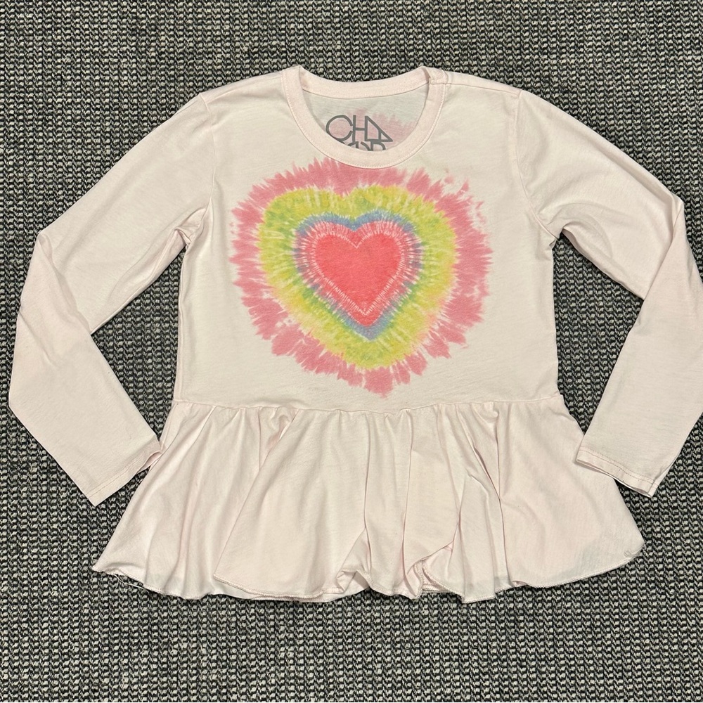 Cha Sor Kids Pastel Tie-Dye Heart Long Sleeve Top